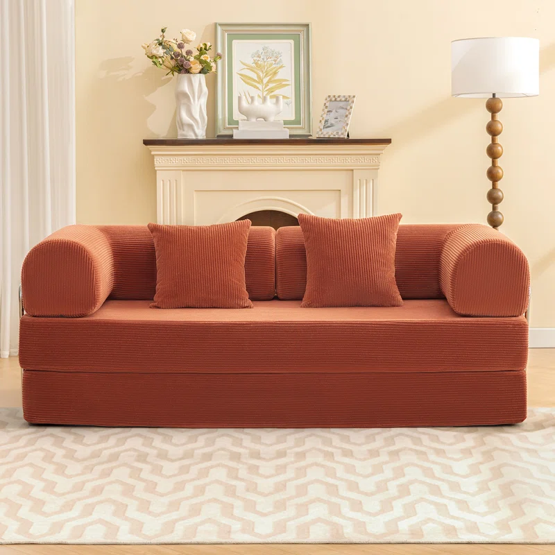 Adonia Foldable Three Person Corduroy Fabric Sofa Bed with High-Rebound Density Sponge