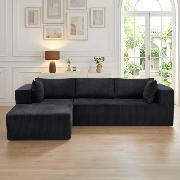 Boneless Sofa, 105" Corduroy Sectional with Deep Seat, 3-Seater Boneless Couch, No Assembly Required