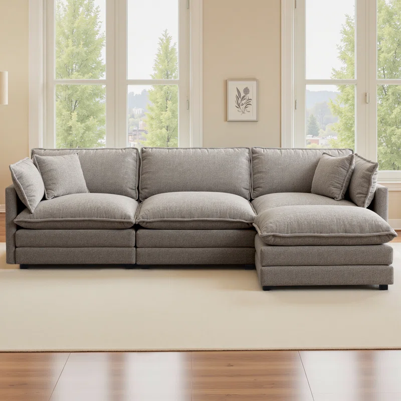 Shamill Chenille Cloud Sofa Couch with Ottoman – Plush 2-Layer Cushions with Adjustable Leg Heights for Comfort